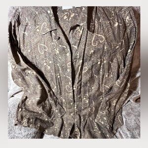 Liz Claiborne Paisley Button Down Blouse Size 22 Neutral Boho Top